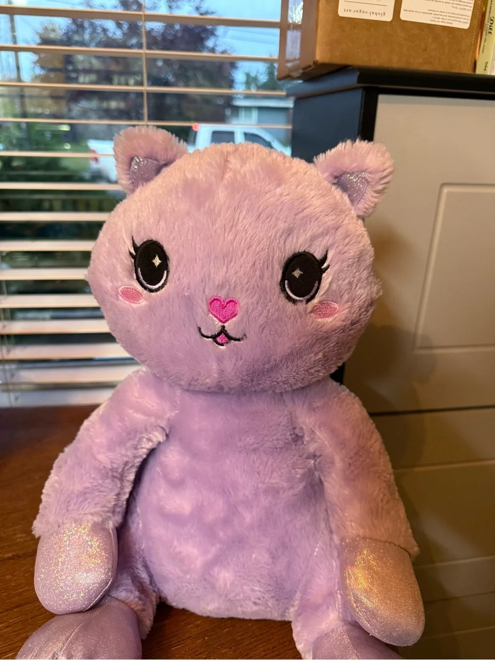 Your Zone Purple Cat Plush Shimmer Glitter Paws Lavender Kitten Stuffed Toy